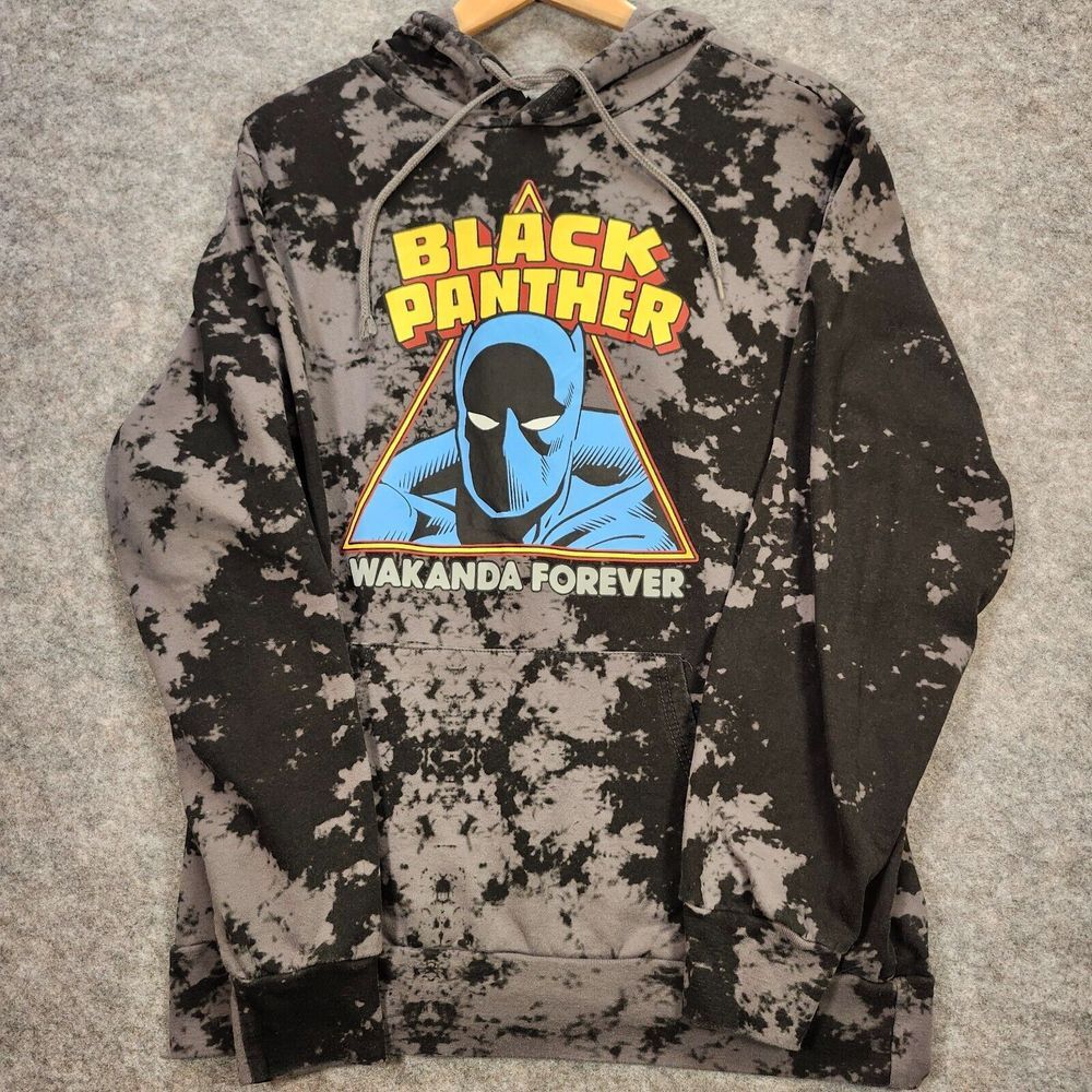 Black Panther Wakanda Forever Hoodie Men‎ Large Black Gray Graphic Camo Marvel